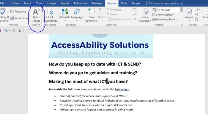 Read Aloud in Word 2016