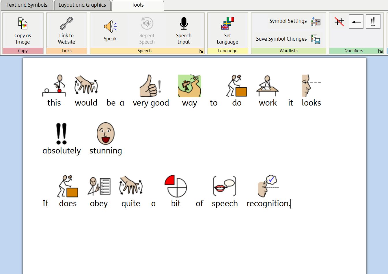 symbols spoken into widigt online using speech input